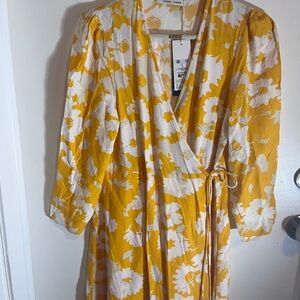 SAMSOE SAMSOE Sunflower Yellow Floral "Janine" Mini Dress Sz L MSRP $210
